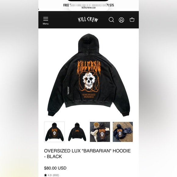 KILL CREW OVERSIZED LUX "BARBARIAN" HOODIE - Picture 10 of 10